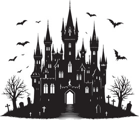 Fototapeta premium Ancient Haunted Castle silhouette vector illustration isolated on a white background