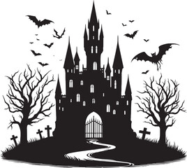 Ancient Haunted Castle silhouette vector illustration isolated on a white background