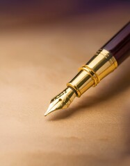 Close-up of Elegant Gold Fountain Pen Tip classic business concept