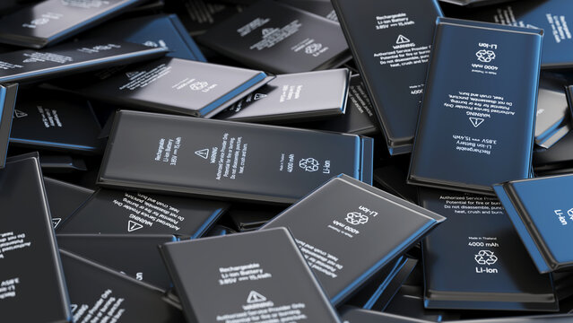 Smartphone lithium ion batterys. Battery recycling and disposal concept. 3d illustration