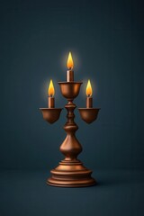 Traditional brass lamp, lit with multiple wicks, 3D illustration
