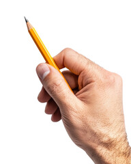 A hand holding a yellow pencil. on transparent background png