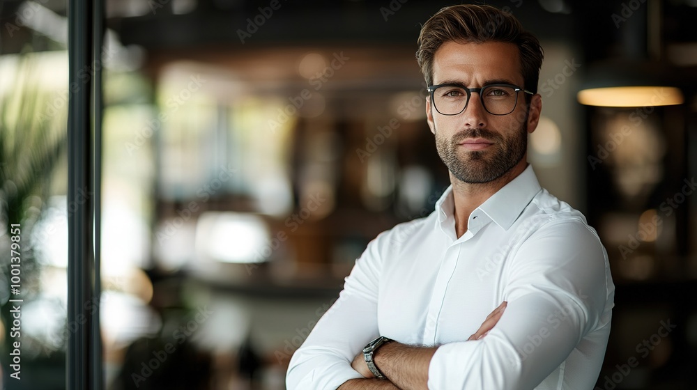 Wall mural Confident Man with Arms Folded in Modern Office