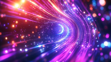 Fototapeta premium Bright and colorful 3D abstract background with neon rays and glowing lines, showcasing a dynamic spectrum of radiant light