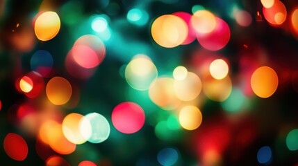 Bright and colorful bokeh light background with a Christmas theme, featuring blurred lights in vibrant reds and greens