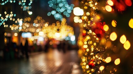 Bright outdoor bokeh lights creating a vibrant and lively atmosphere, ideal for festive and celebratory settings
