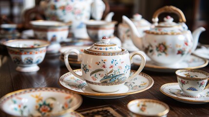 Fototapeta premium Antique 19th Century Porcelain Tea Set Display