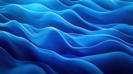 Obraz premium Contemporary abstract blue wave art with dynamic, wavy lines. The gradient blues flow together to create a visually engaging and soothing composition