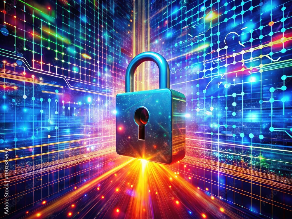 Poster abstract depiction of digital security breach with password cracking concept and cyber threat elemen