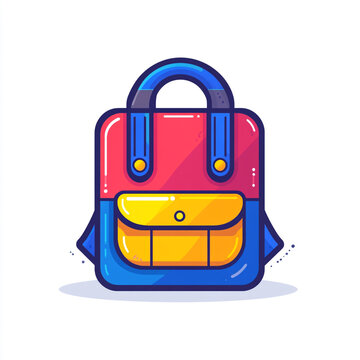 recommend clip art: A simple flat cartoon icon of backpack, colorful and bold outline style.