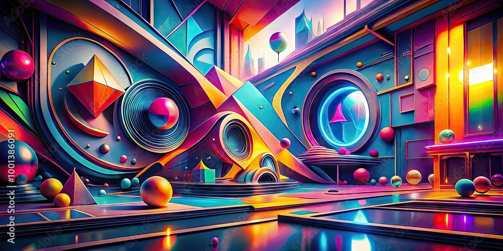 Poster abstract futuristic cool graphics with vibrant colors and dynamic shapes for modern design projects
