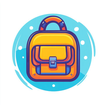 recommend clip art: A simple flat cartoon icon of backpack, colorful and bold outline style.