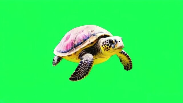 Animation sea turtle on green screen.