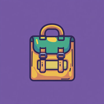recommend clip art: A simple flat cartoon icon of backpack, colorful and bold outline style.