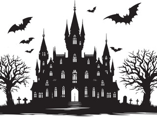 Obraz premium Ancient Haunted Castle silhouette vector illustration isolated on a white background