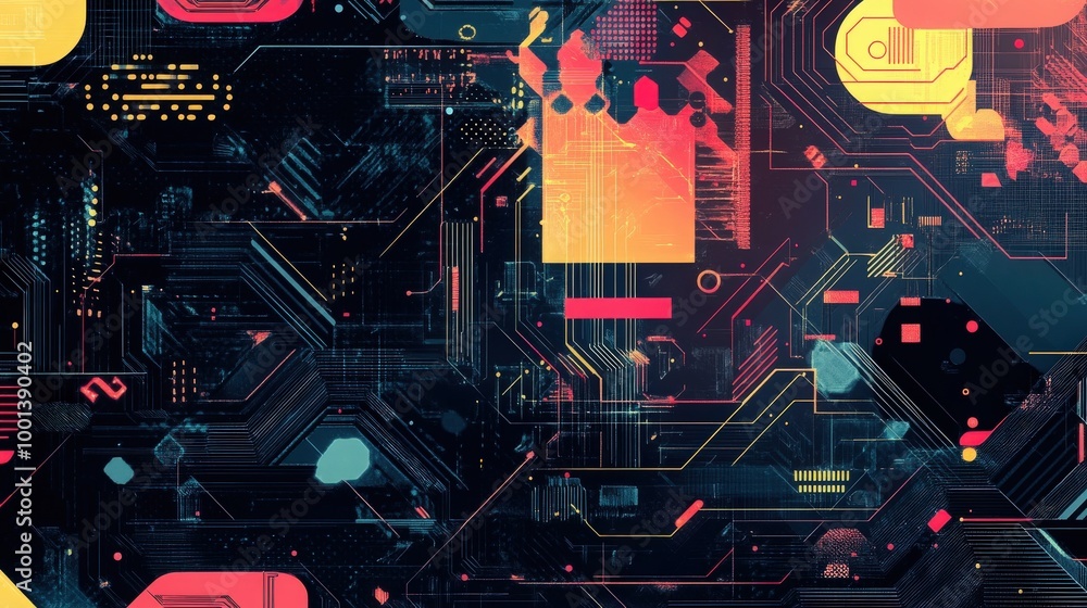 Poster cutting-edge graphics pattern art with intricate technology motifs and abstract visuals. a dynamic a