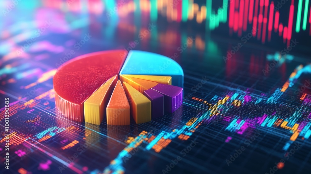 Leinwandbilder a dynamic financial pie chart with segmented slices, showing investment portfolio allocation, overla