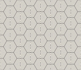 Fototapeta premium Vector abstract minimal geometric pattern with hexagonal grid, wavy shapes, thin lines, stripes. Subtle minimalist black and white texture. Elegant modern background. Repeat design for decor, textile