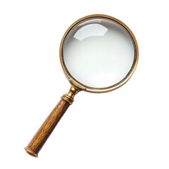A vintage magnifying glass with a wooden handle on a black background, symbolizing investigation and attention to detail.