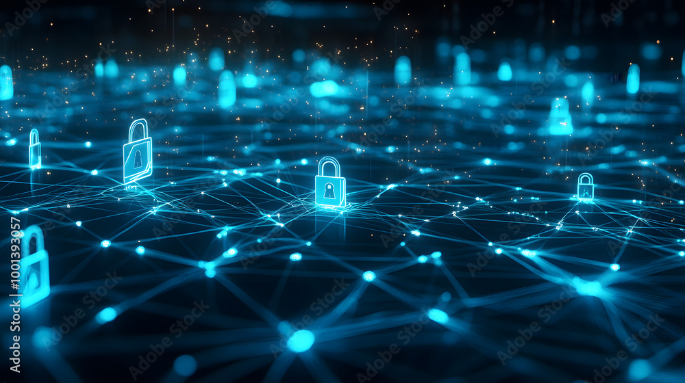 Sticker digital illustration of cybersecurity network internet system web data centre protection padlock sym