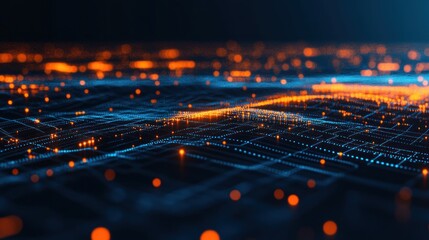 Abstract Digital Landscape with Glowing Particles