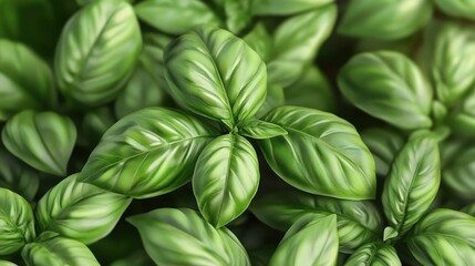 Detailed basil leaves on a transparent background, capturing the lush green color and texture of the plant