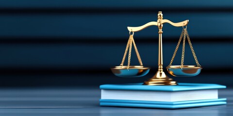Golden Scales of Justice on Blue Law Book