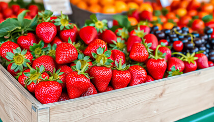 Ai generative beautiful strawberry in a wooden box suitable for use as images in designs