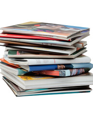 A stack of magazines with a blue magazine on the bottom. on transparent background png