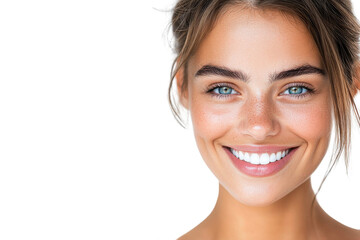 Naklejka premium A woman with a bright smile and blue eyes. on transparent background png