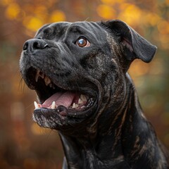 Aggressive Cane Corso Guard Dog Barking Outdoors with Open Mouth and Big Jaw Teeth for Protection and Security