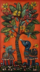 Tanzania Painting, Tingatinga, Abstract Image, Texture, Background for, Wallpaper, Cover and Screen of Smartphone, PC, Laptop, 9:16 and 16:9 Format