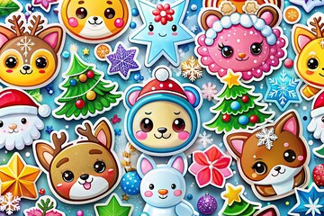Adorable Kawaii Winter Stickers Featuring Snowflakes, Animals, and Festive Elements for Fun Designs