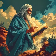 Fototapeta premium Moses: Prophet of Exodus and Symbol of Hebrew Law, Illustrated with Middle Eastern Tradition and Old Testament References
