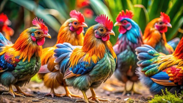 Adorable Miniature Serama Chickens in a Natural Setting Showcasing Their Unique Features and Colors