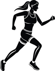 Full length shot of a young woman in sportswear running silhouette, Vector line art icon illustration.