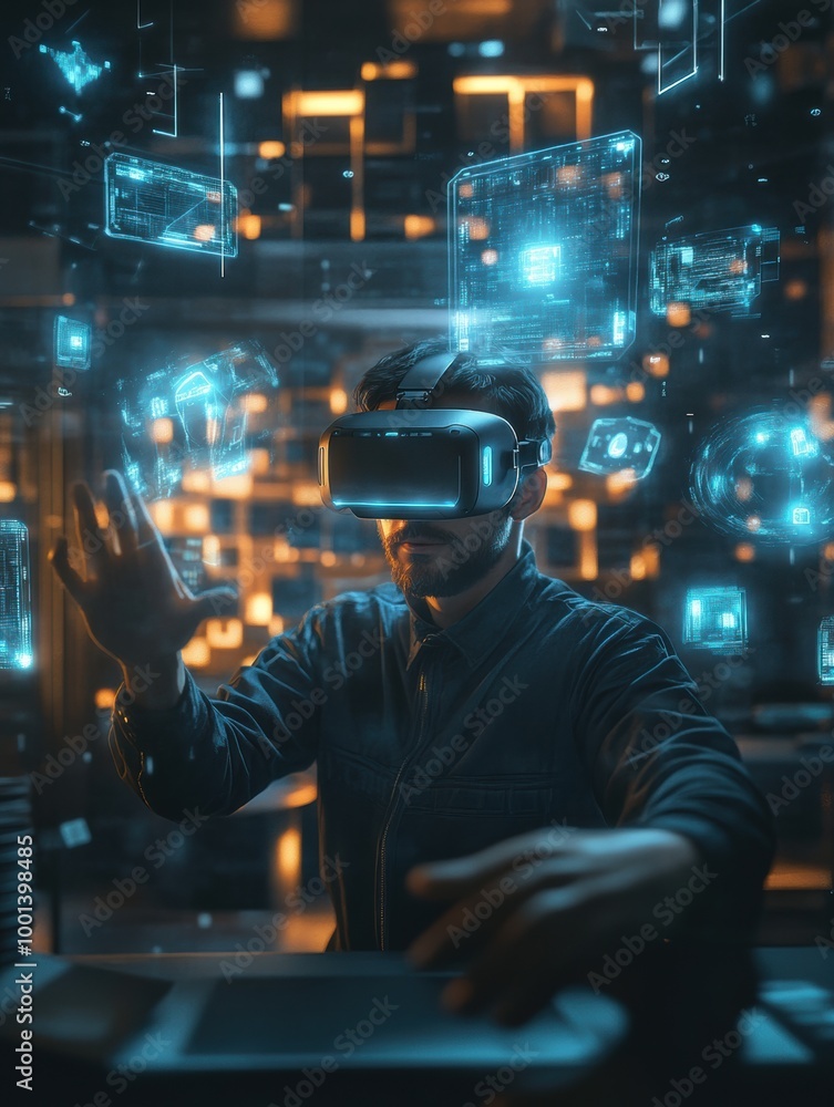Fototapete a virtual reality designer explores innovative concepts in a modern studio filled with floating 3d o