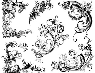  Elegant Floral Swirl Design Elements Set
