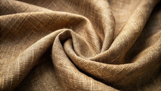 Close-up of a richly woven, earth-toned linen fabric with a subtle sheen, showcasing intricate thread patterns and a soft, organic texture.