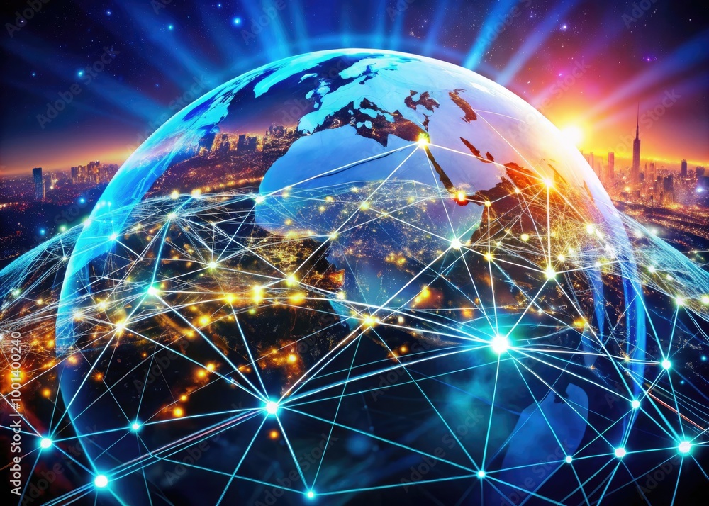 Poster advanced connectivity system showcasing network connections and modern technology in a digital world