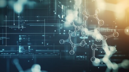 Obraz premium Abstract visualization of molecules and chemical structures within a digital environment illustrating scientific exploration. Generative AI