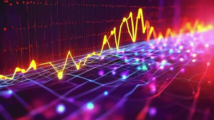 A dynamic chart candlestick patterns live price stock, forex, or crypto markets. averages, relative strength index, volume bars technical analysis, data numbers indicators, 4k Stock Market Animation