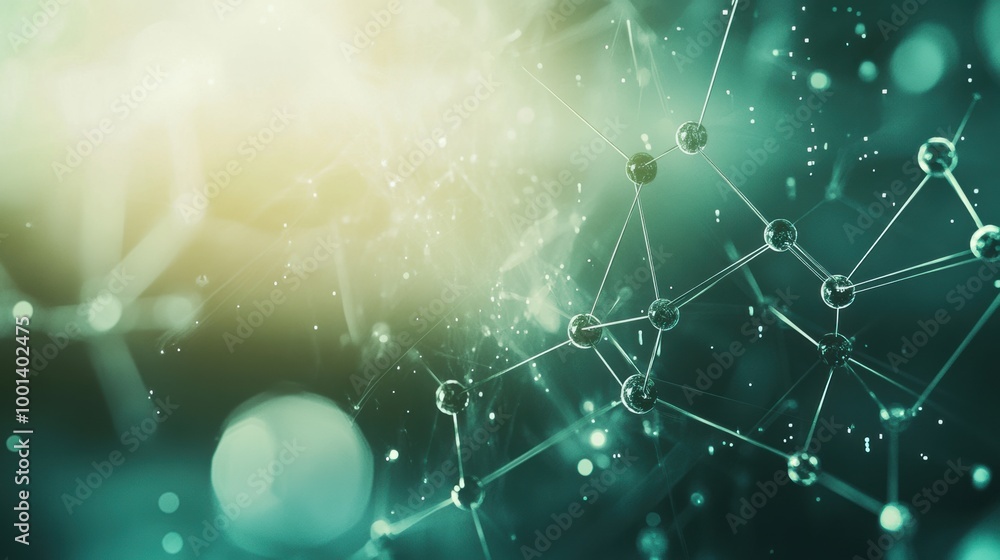 Fototapete abstract representation of molecular structures with a blurred, colorful background highlighting che