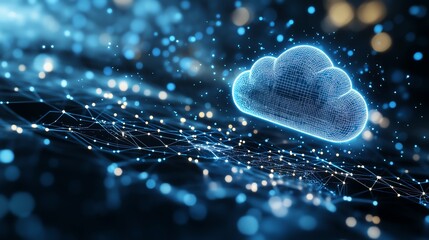 Digital cloud data concept with abstract network connection visualizing cloud computing and internet technology.