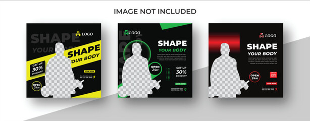 gym fitness Social media poster template design. abstrac tred shape. Suitable for social media, flyers, banner	