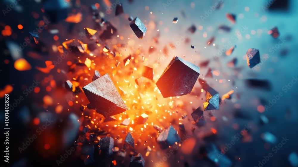 Fototapete dynamic 3d abstract background with geometric shapes, highlighting explosive power and a surface bei