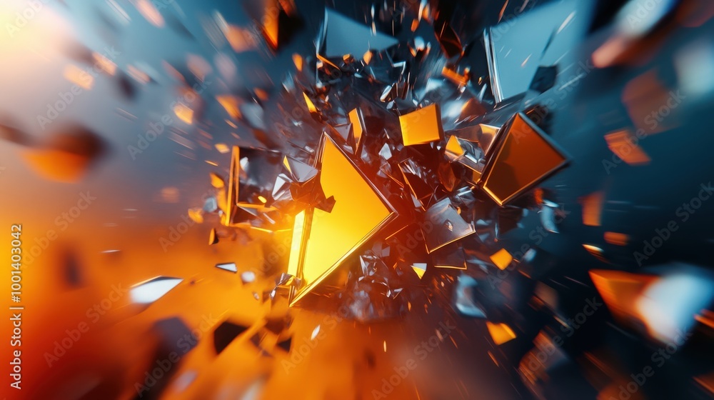 Poster dynamic 3d abstract design featuring geometric shapes and an explosive power theme, with a crushing 