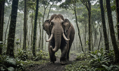 Fototapeta premium A large elephant is walking through a forest