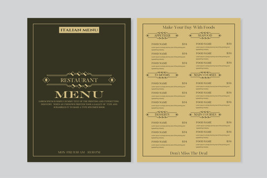 Restaurant menu design and label vector brochure template
