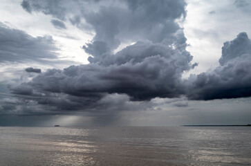 Monsoon rain clouds before a thunderstorm on the Tonle Sap lake in Cambodia